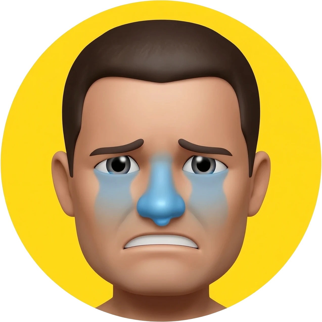 Yellow circle with no eyebrows and nose half being blue being it blurred and it has a sweat and the face is anxious emoji