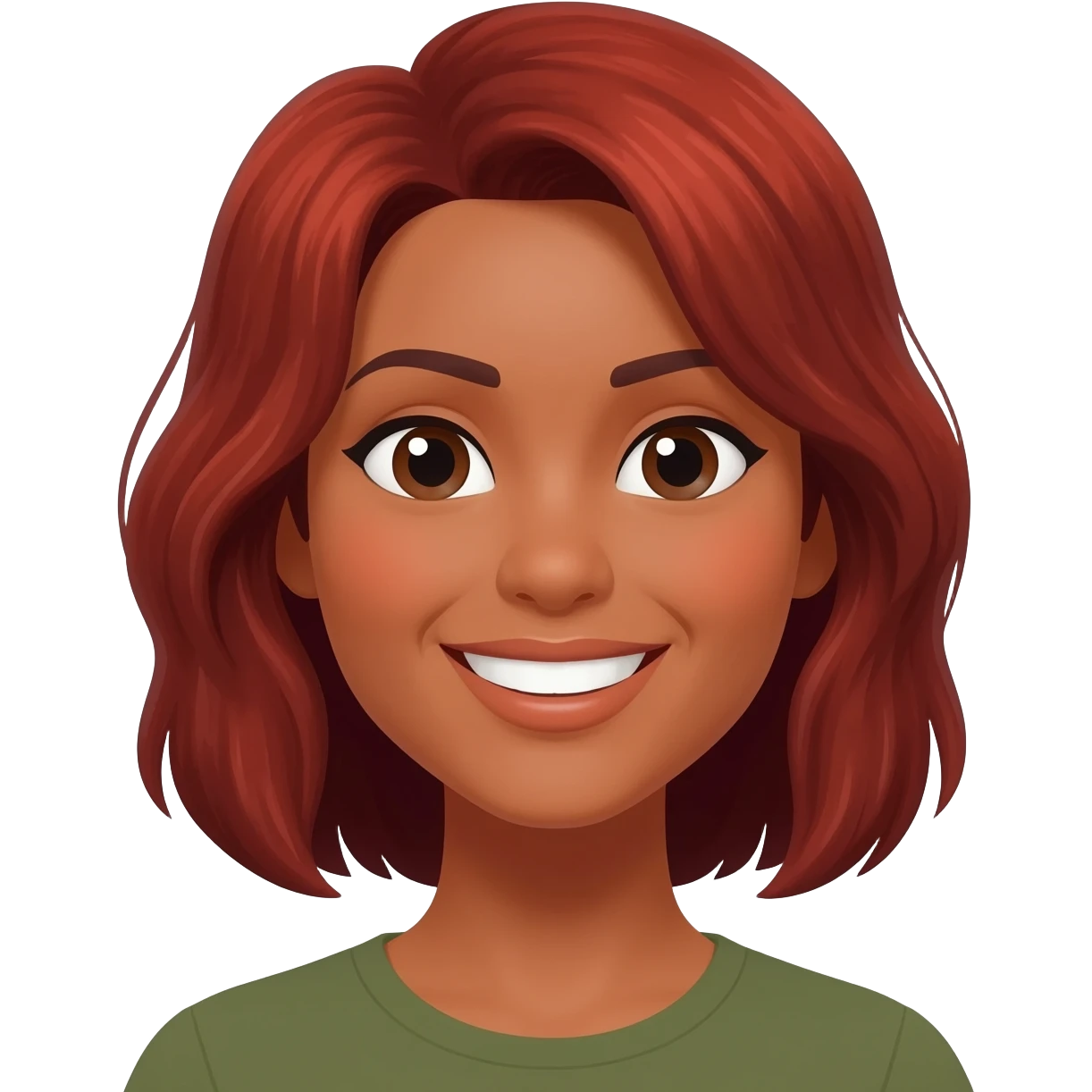 Tan Woman with  medium red brown hair smiling emoji