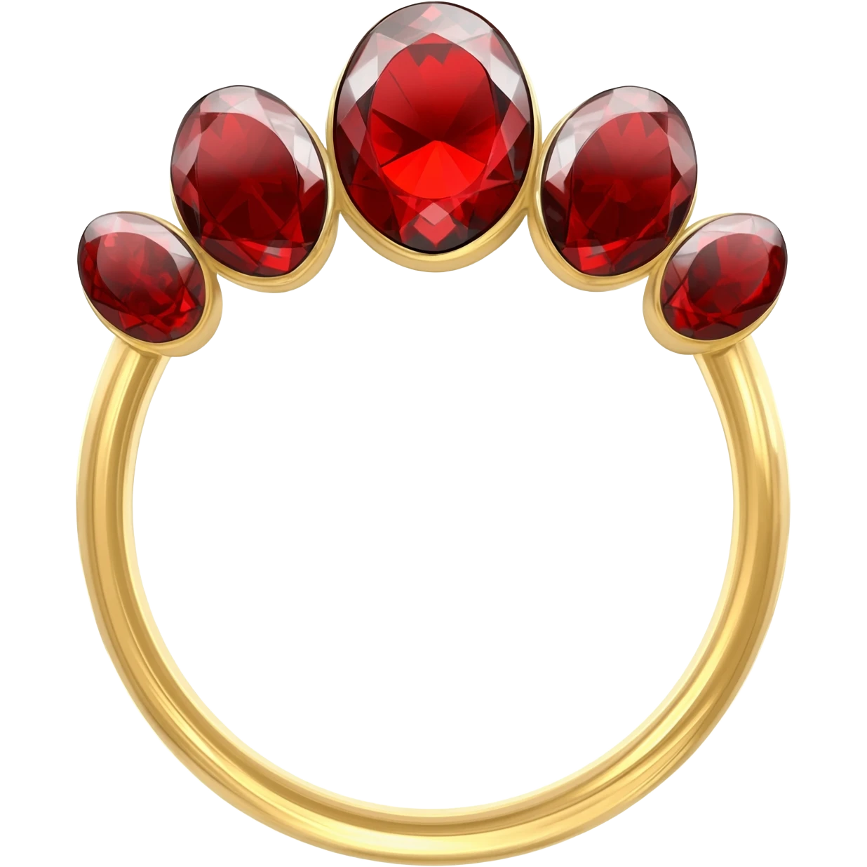 Gold tiara with red gems with golden cicrle around it brosch/crest emoji