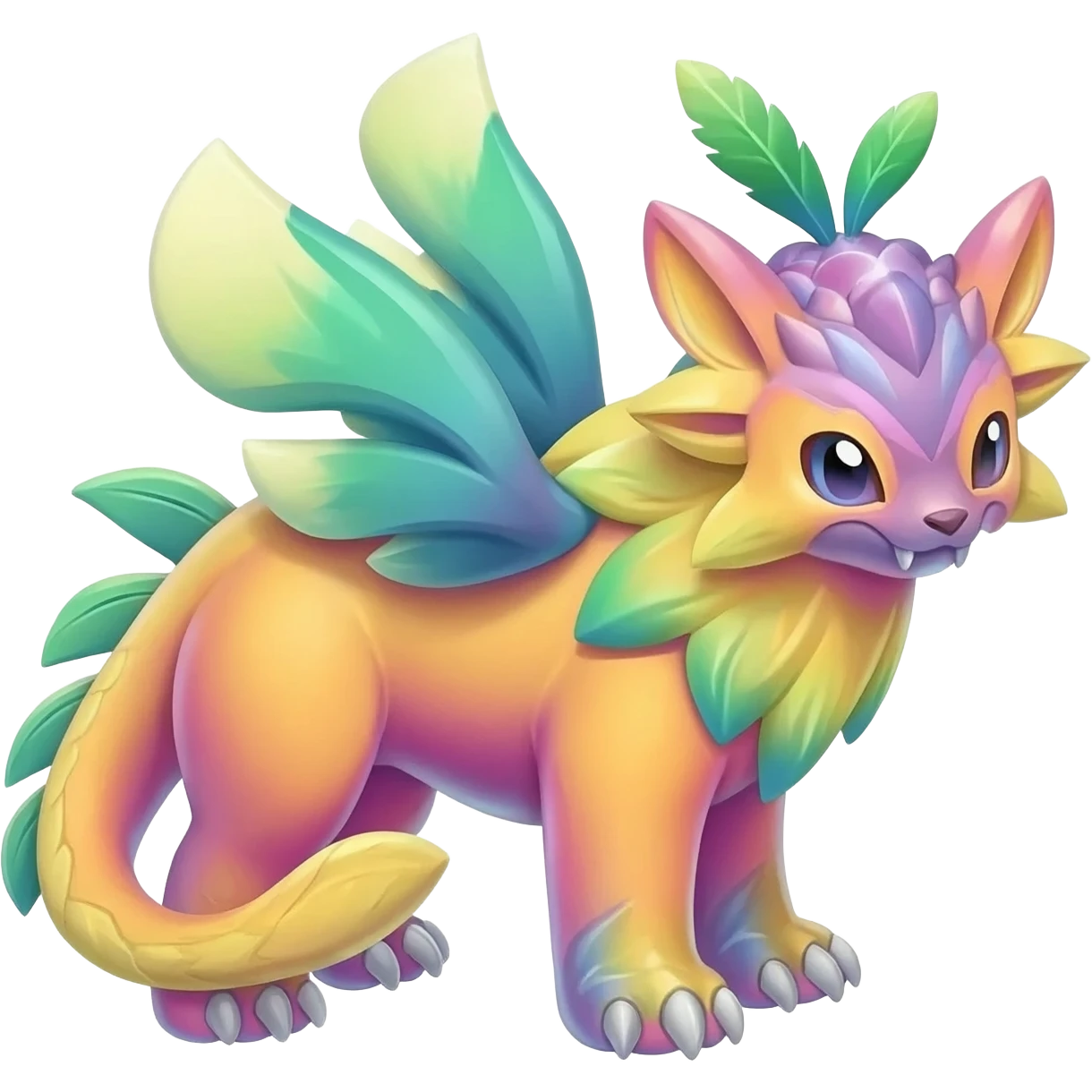 Colorful Fruity Iridescent Warm-colored Tropical Exotic Vernid-Sergal-Trico-Silvally-Nargacuga-fusion-hybrid-animal-creature, full body emoji