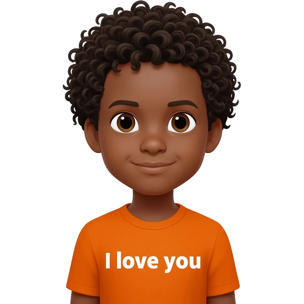 black boy curly hair orange shirt saying I love you emoji
