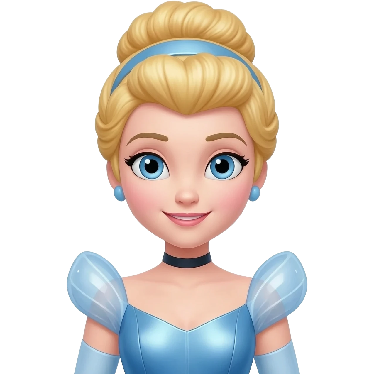 Cinderella from Disney Princess with blue eyes, blonde hair, metallic outfit emoji