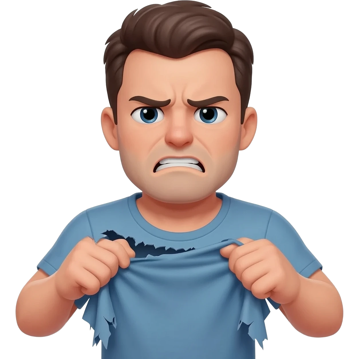 hombre triste y enojado con una camisa rota en las manos emoji