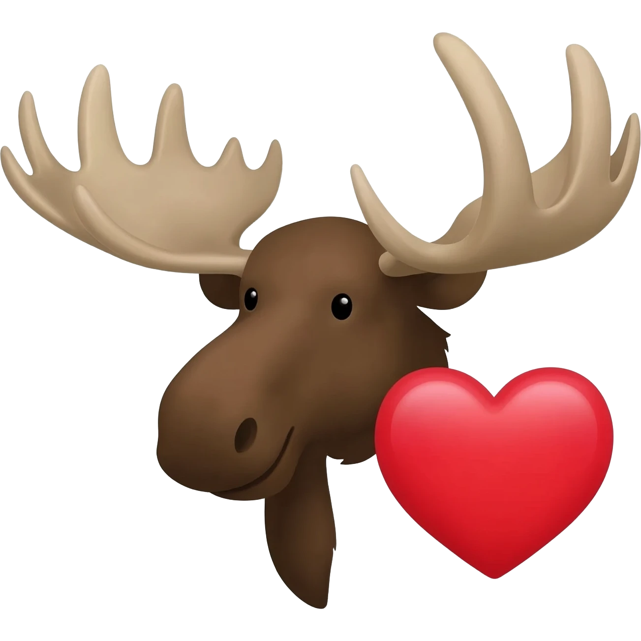 Fröhlicher elchkopf mit schaufeln und mit einem großen Herzen neben dran emoji
