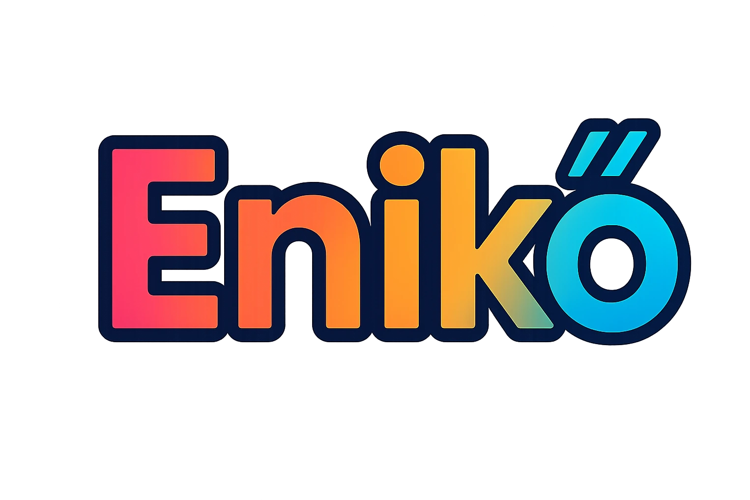 The name 'Enikő' with a long ő letter, in colorful gradient modern typography with dark contour, transparent background, in the style of the sample images. emoji