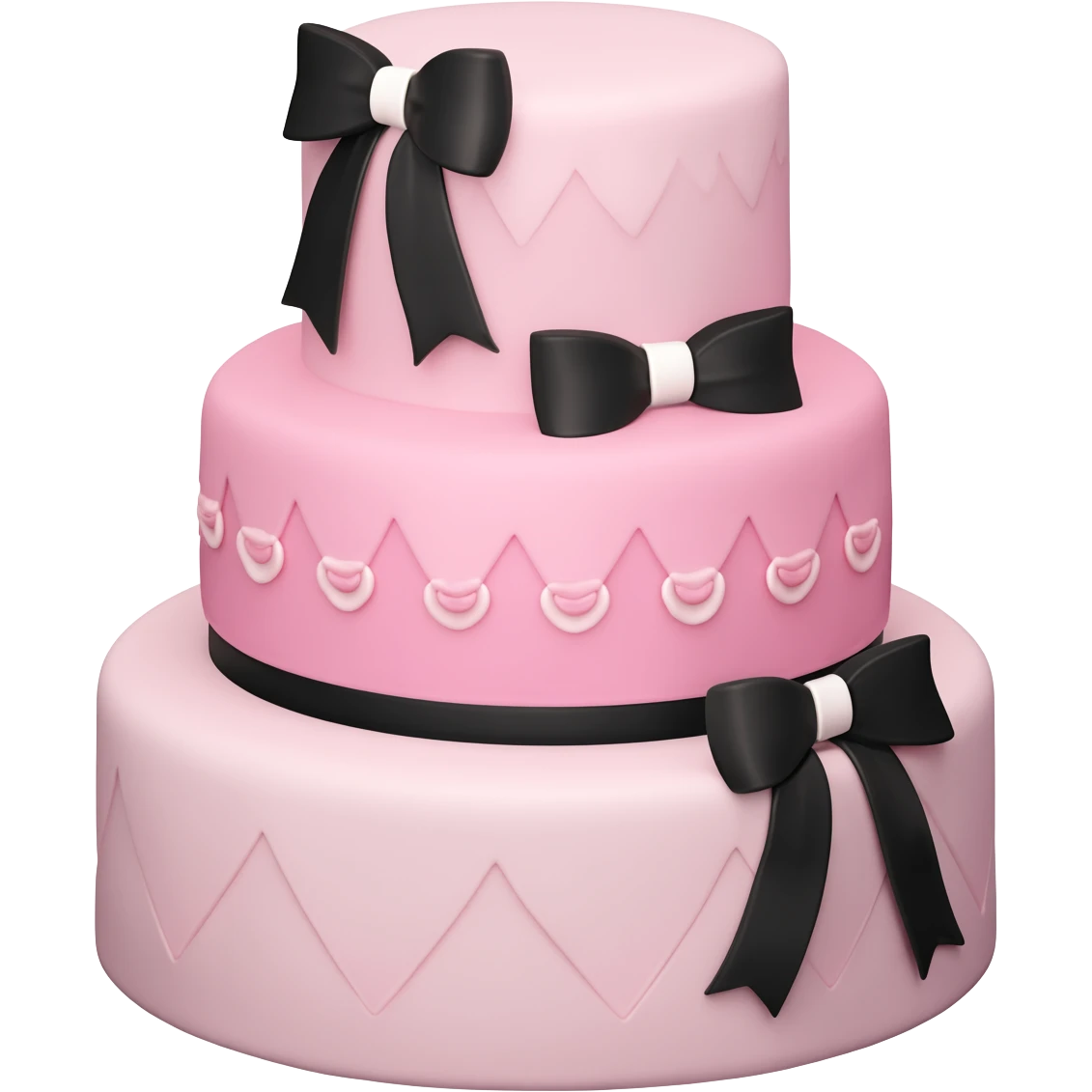Pastel pink shaped birthday cake with black and white bows and flowers emoji