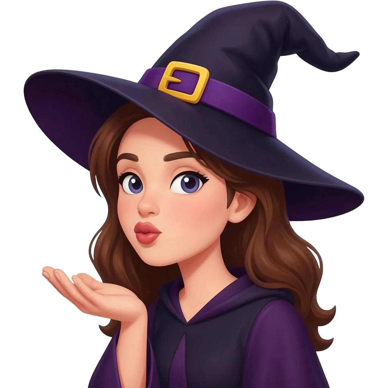 Bruja morena lanzando un besode frente emoji