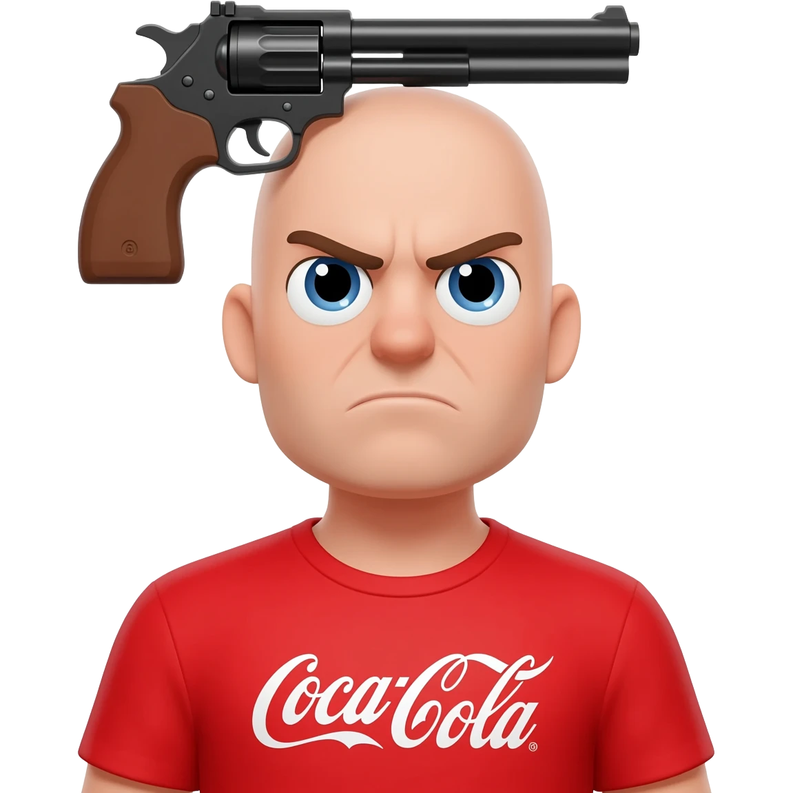 grumpy coca-cola emoji with a gun on the head emoji