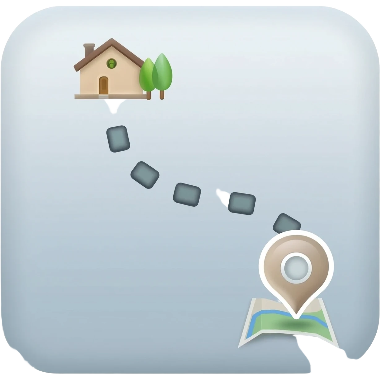 a simple icon representing a journey from someones home to the masjid. Depict a home connected to a masjid by a dotted curved map line and a map pin at the masjid to show its the destination emoji