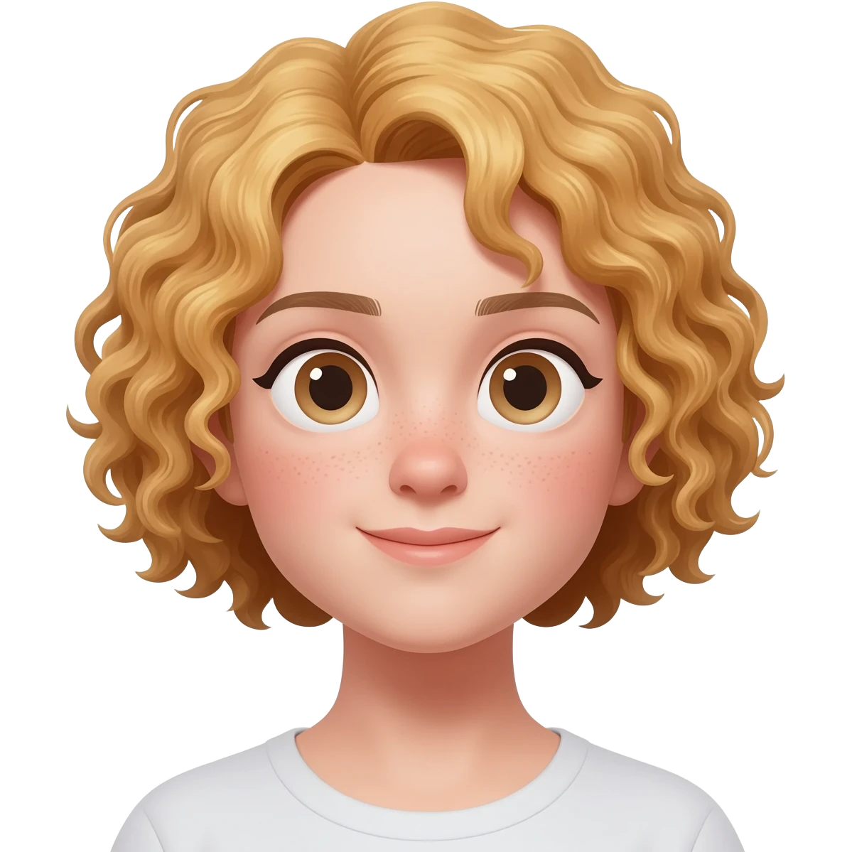 uma menina com cabelo cacheado loiro,mas não tão loiro,com olhos castanhos claros emoji