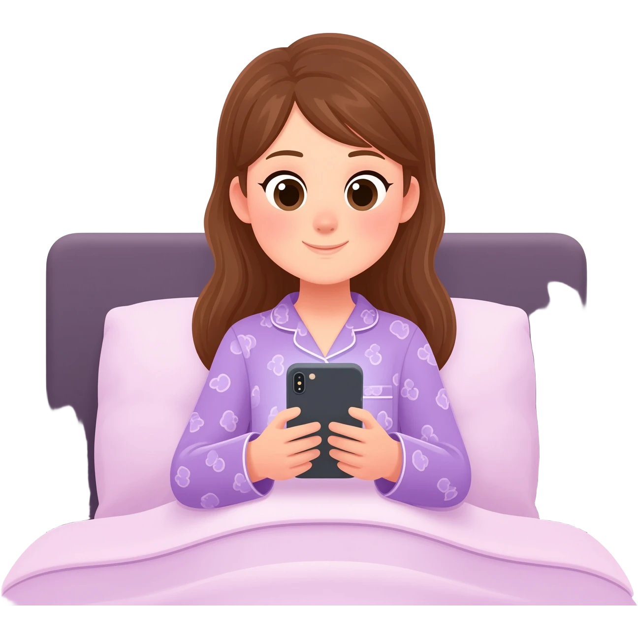 a light brown girl watching phone in bed emoji