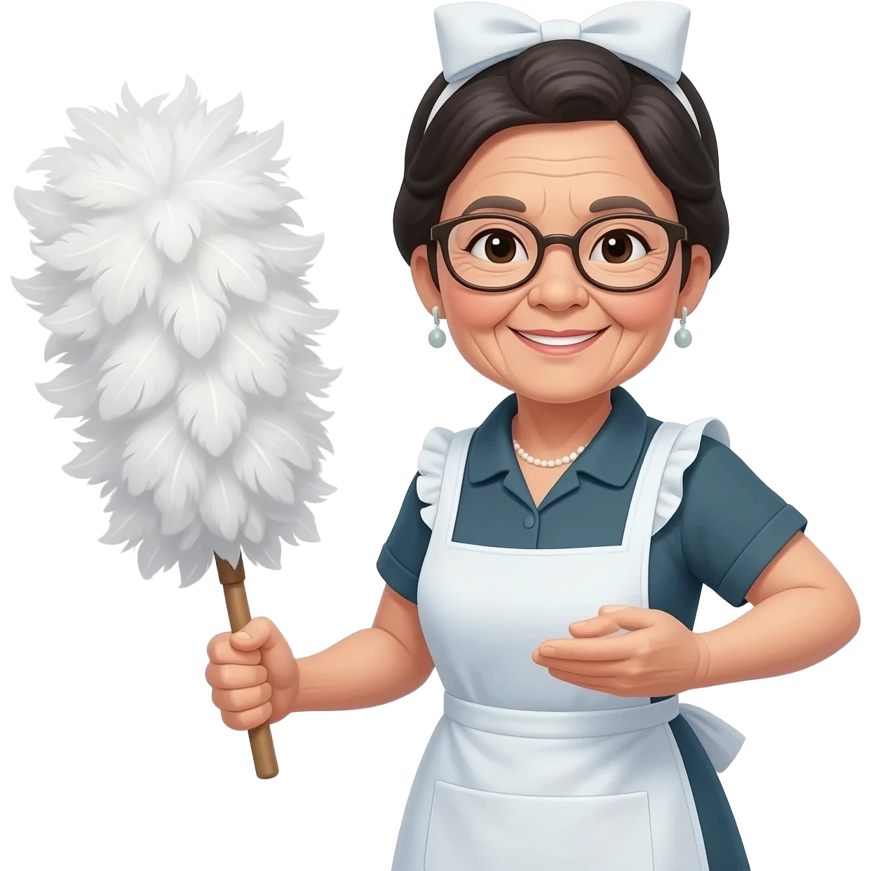 housekeeper, female, asian, old, wear glasses emoji