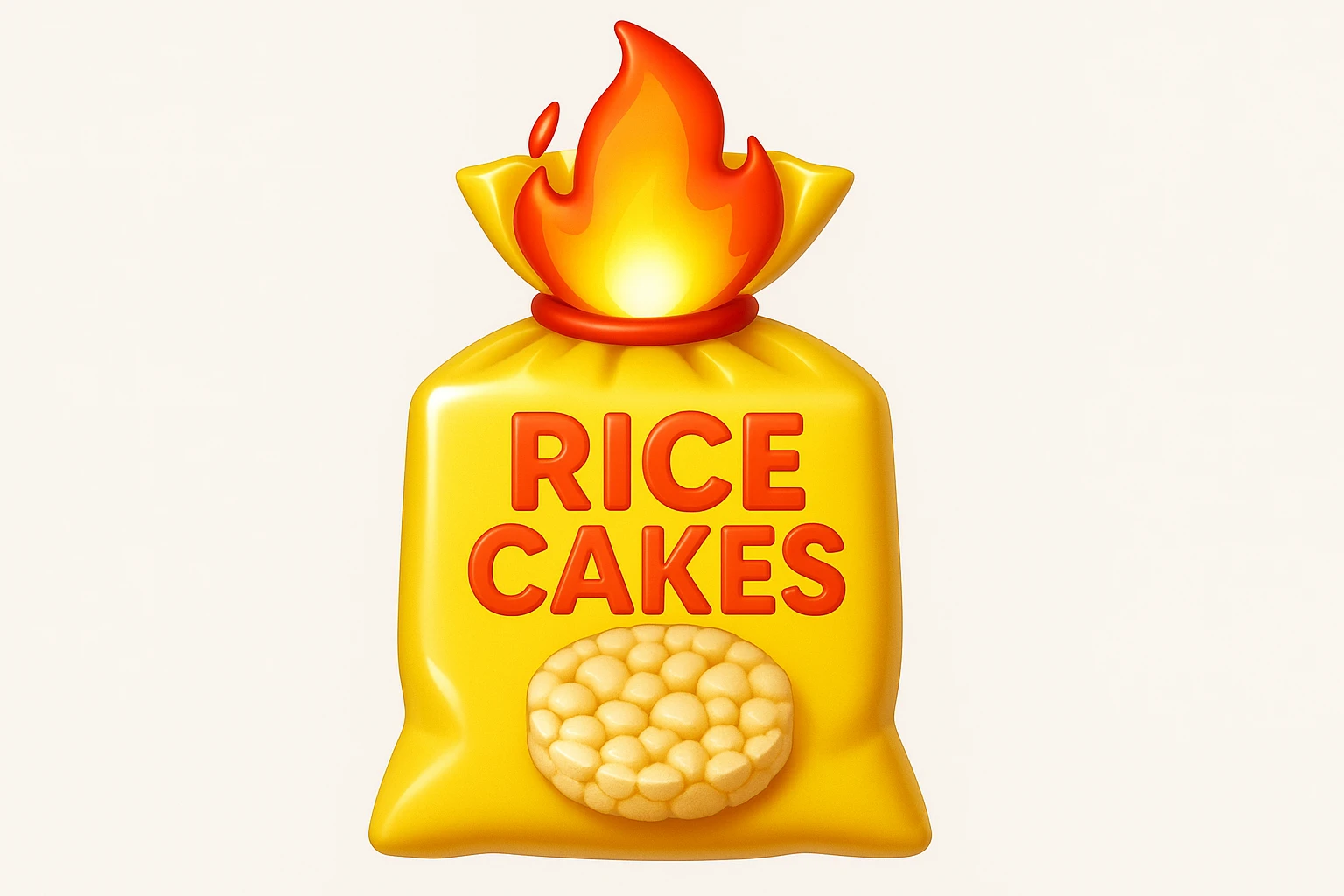 emoji stile iphone di un pacco di gallette di riso con fiamma 3d sopra emoji
