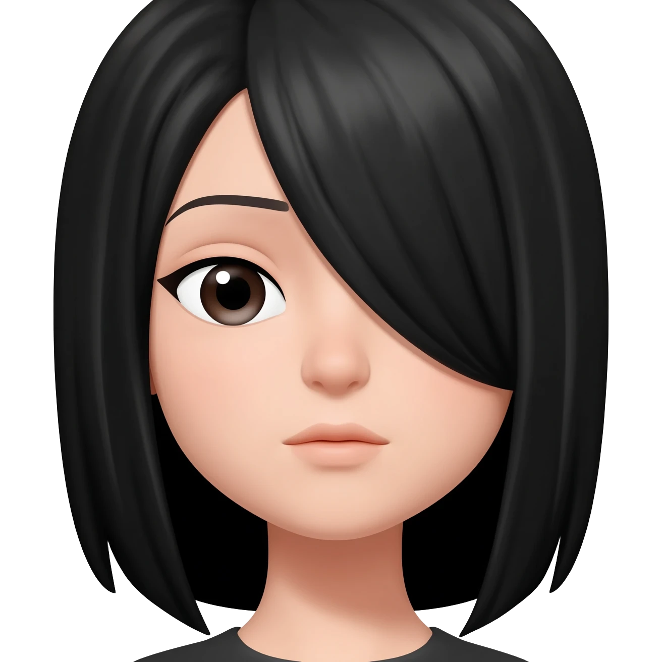 An actual emoji of a girl with black hair over one eye, NOT LOOKING REALISTIC OR HAVE ANYTHING BUT A HEAD emoji