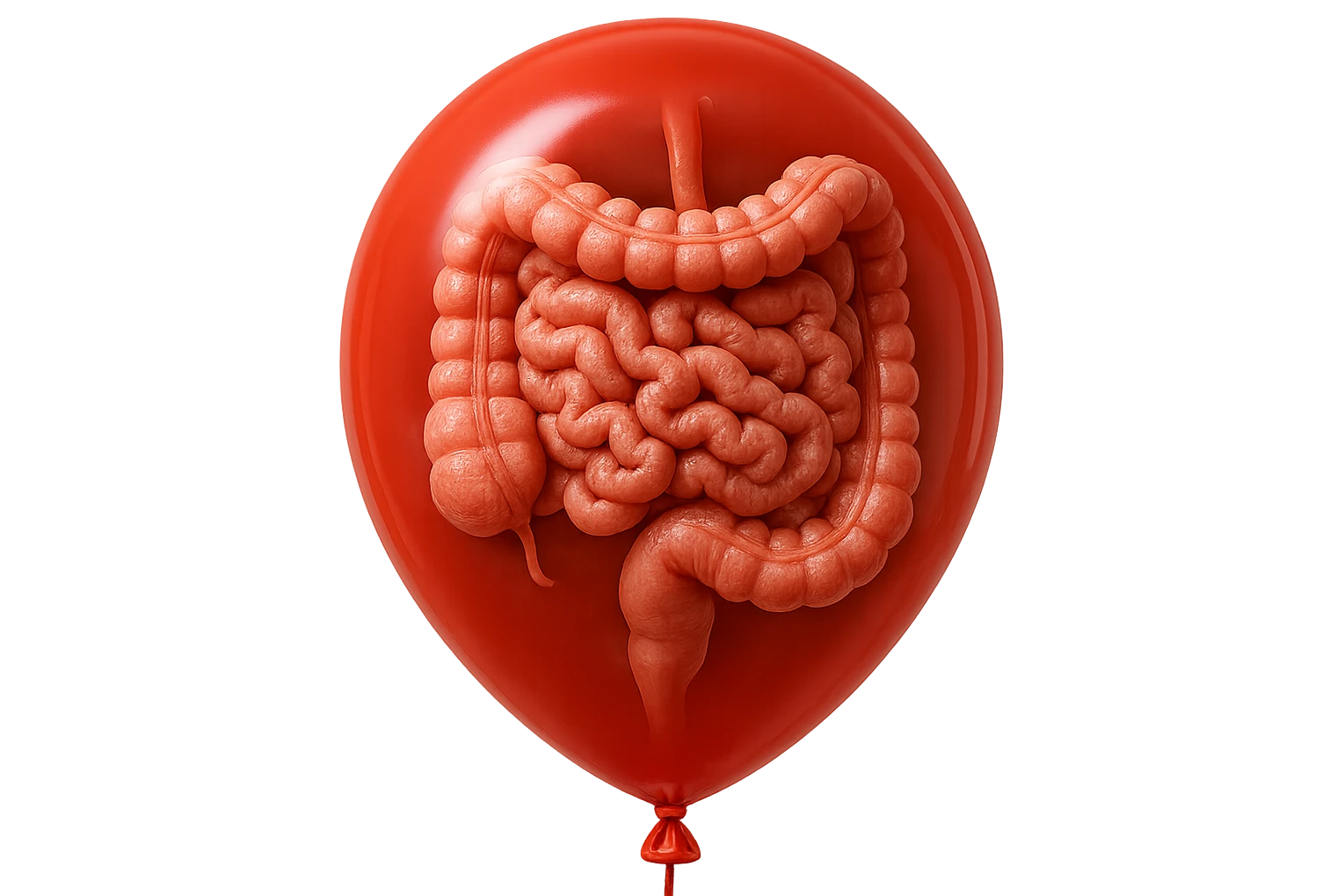 intestino umano anatomico chiuso in un palloncino rosso, iperrealistico 4k emoji
