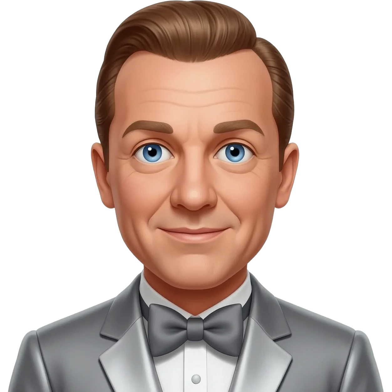 Bing Crosby with blue eyes, brown hair, gray metallic suit with bow tie emoji