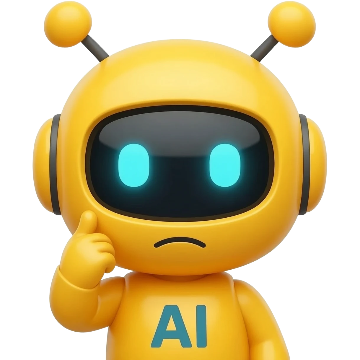 cute yellow emoji, AI chatbot mascot,
thinking expression,
simple cartoon style,
transparent background emoji