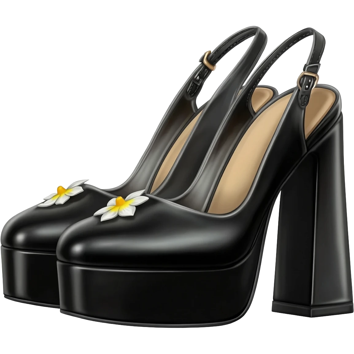 Black Patent Leather Daffodile Platform Heels emoji