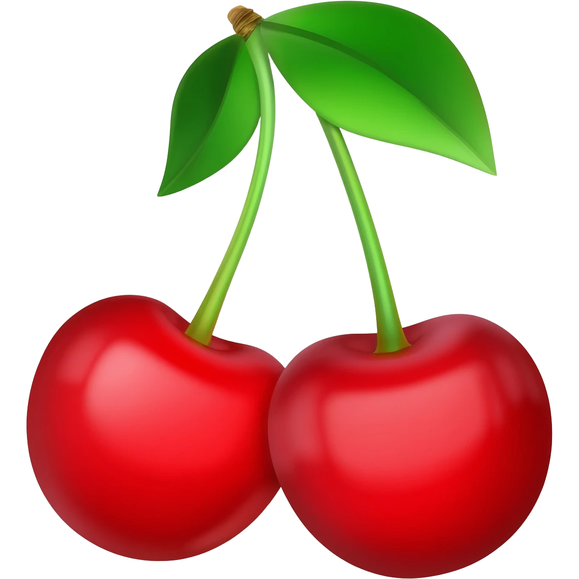 slot machine cherry symbol looking delicious and refreshing, with a green stem and green leaf, two cherries paired together emoji