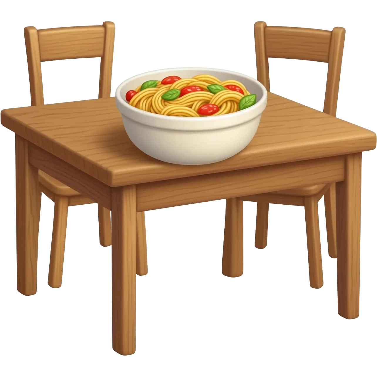 fresh pasta on wooden table with chairs emoji