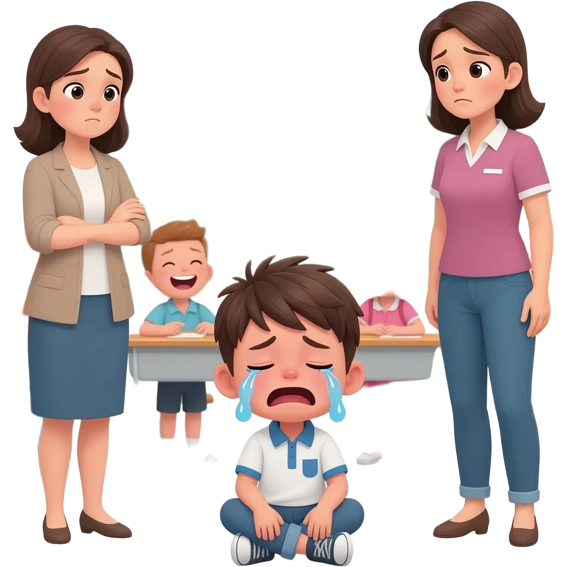 Explica mamãe a professora achata bateu na aula e o meus amigos riram mas o menino todo machucado chorando no meio da sala de aula emoji