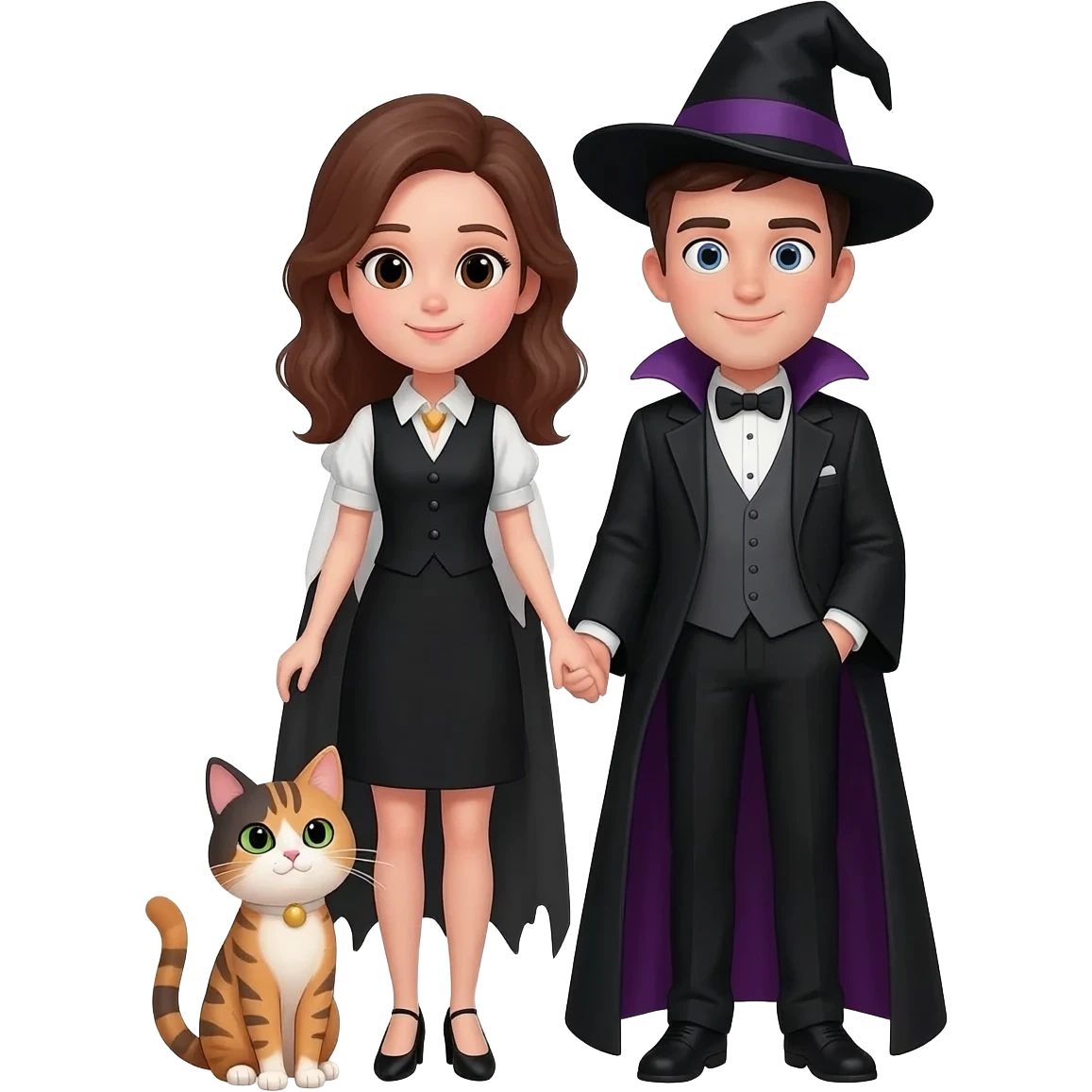 magician couple and their pet cat emoji