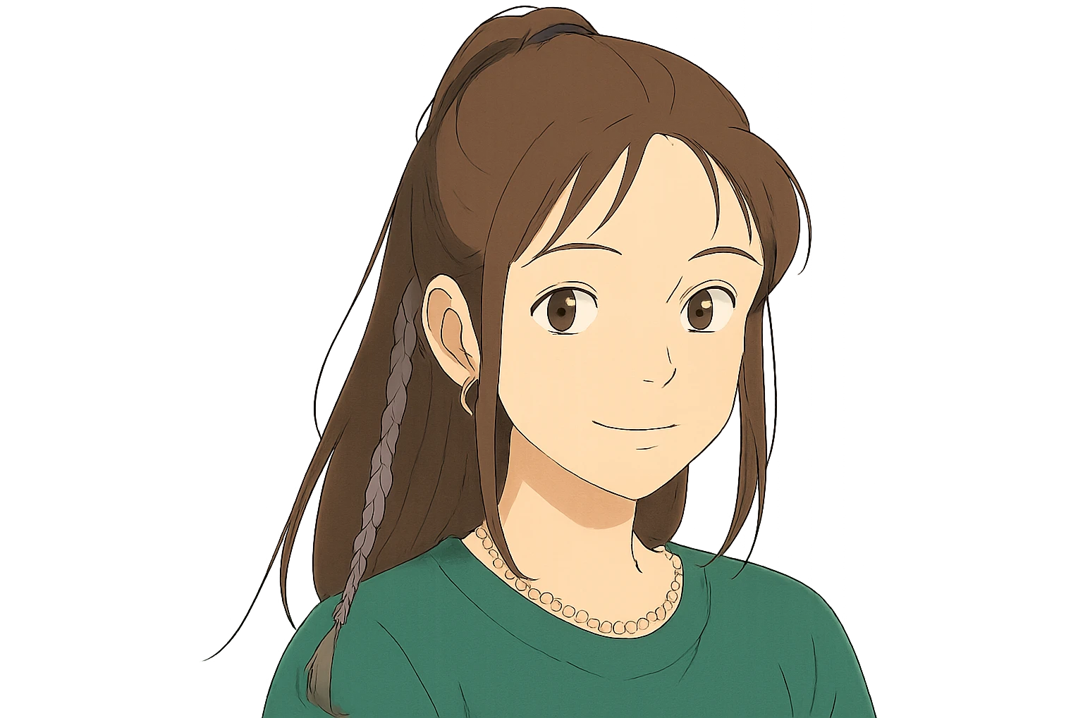 Portrait of the person in a Ghibli style, soft and anime-inspired, gentle expression. emoji