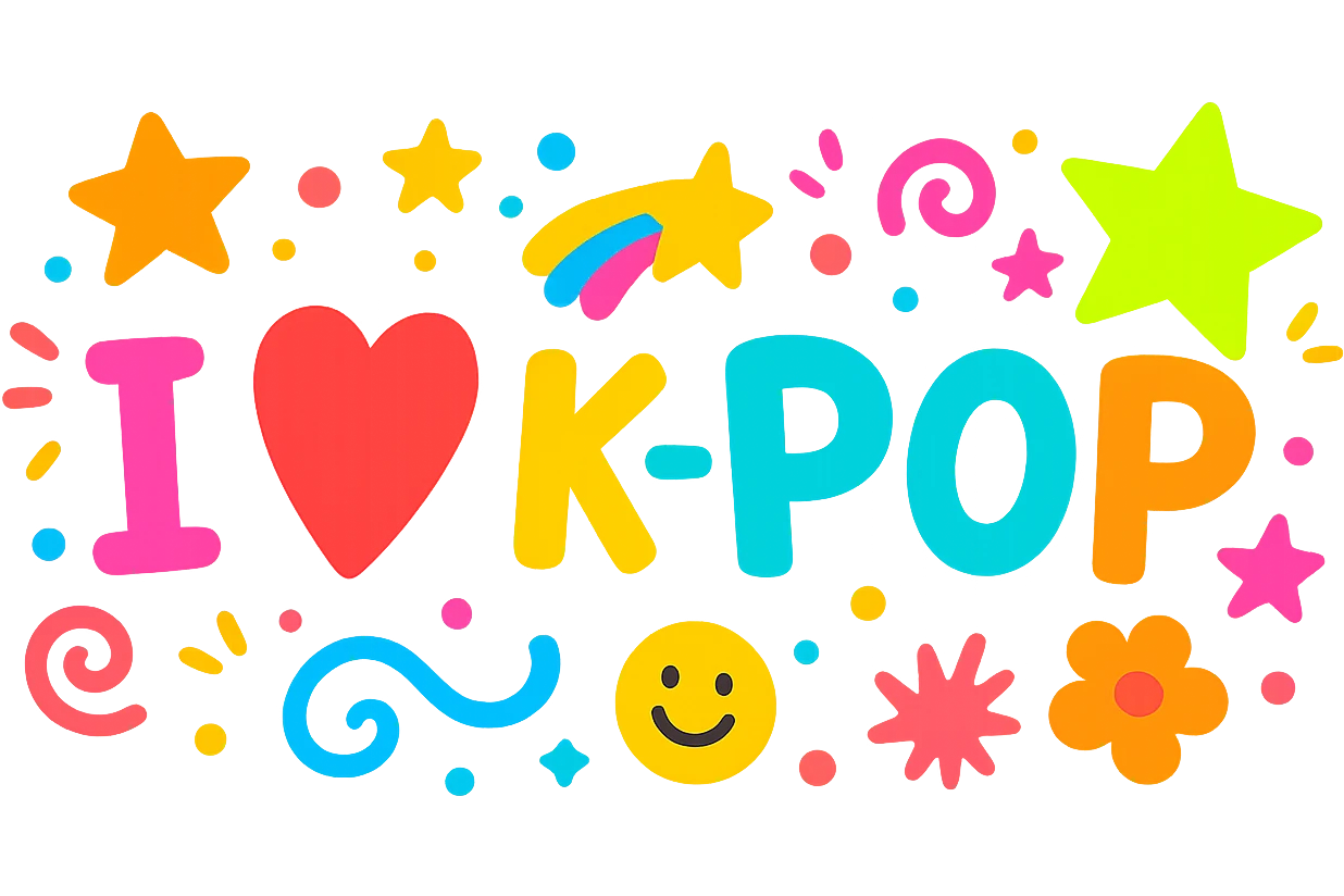 kpop fan banner with stars, fun emoji