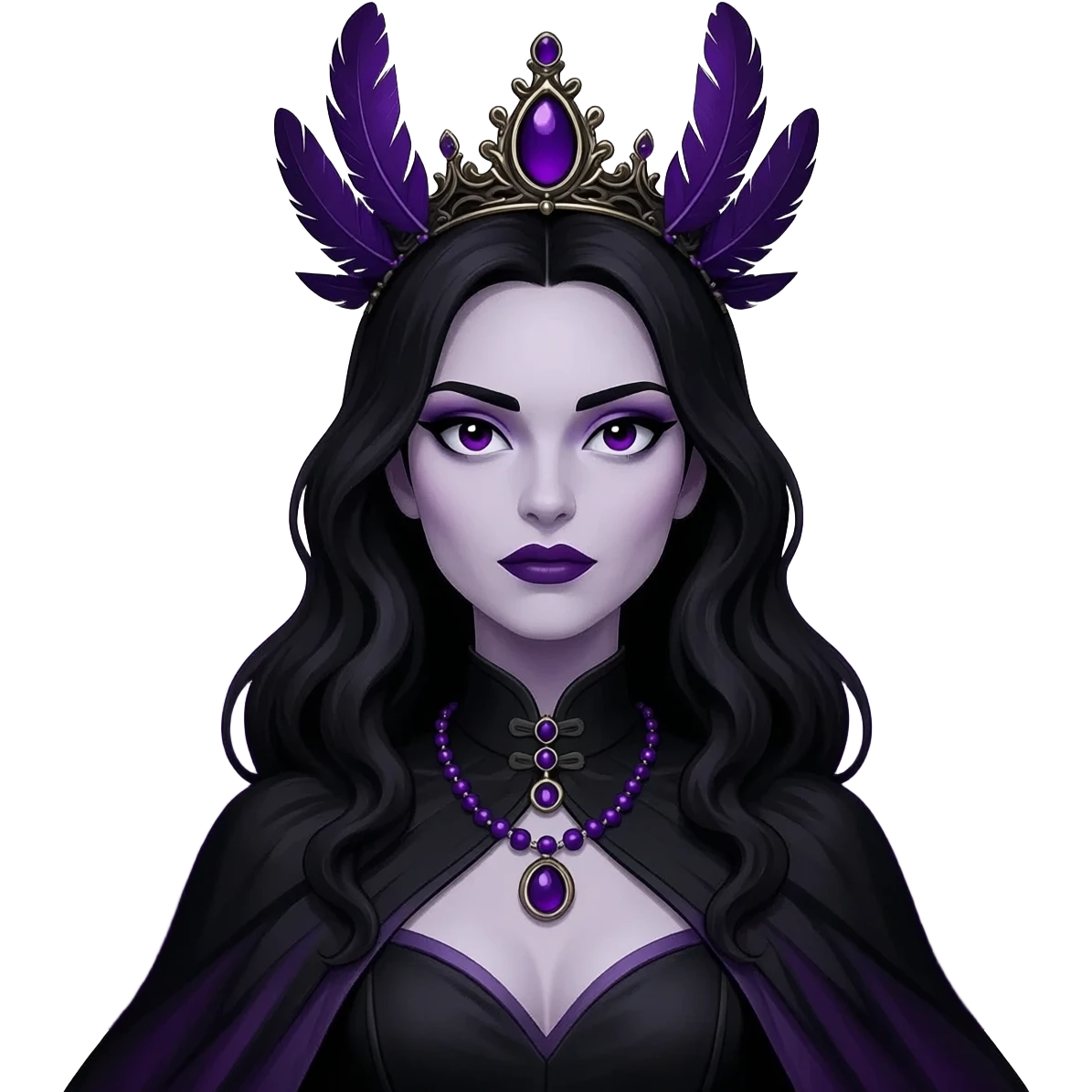 Ever after high sticker of raven queen, gothic fashion, purple and black colours, dramatic emoji
