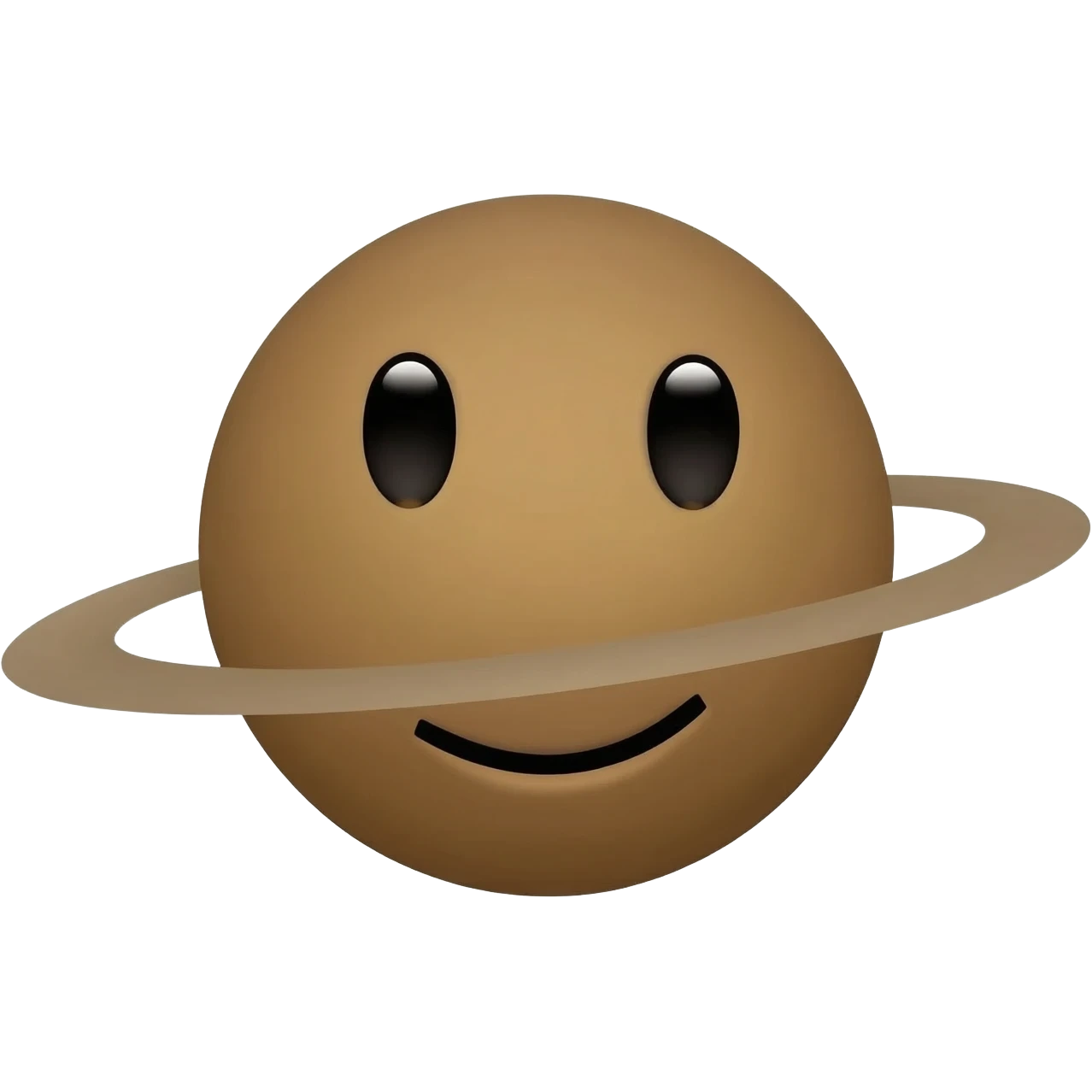 A brown planet with huge rings around it with a cool face emoji