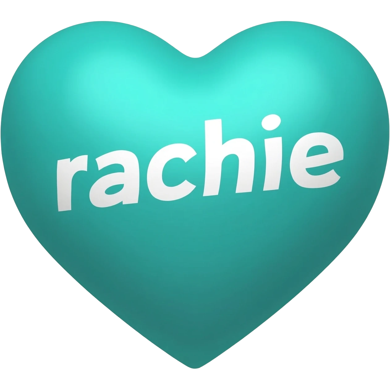 Teal heart with “rachie” written on it emoji