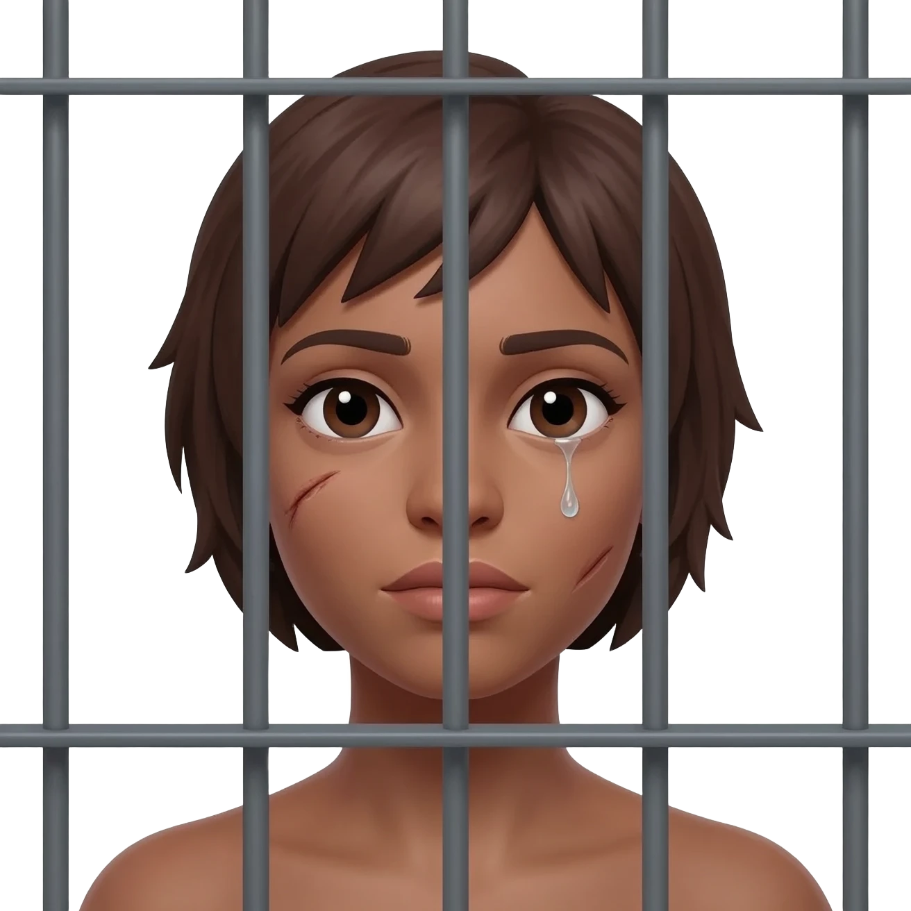 Light-skinned lady behind metal grey prison bars emoji