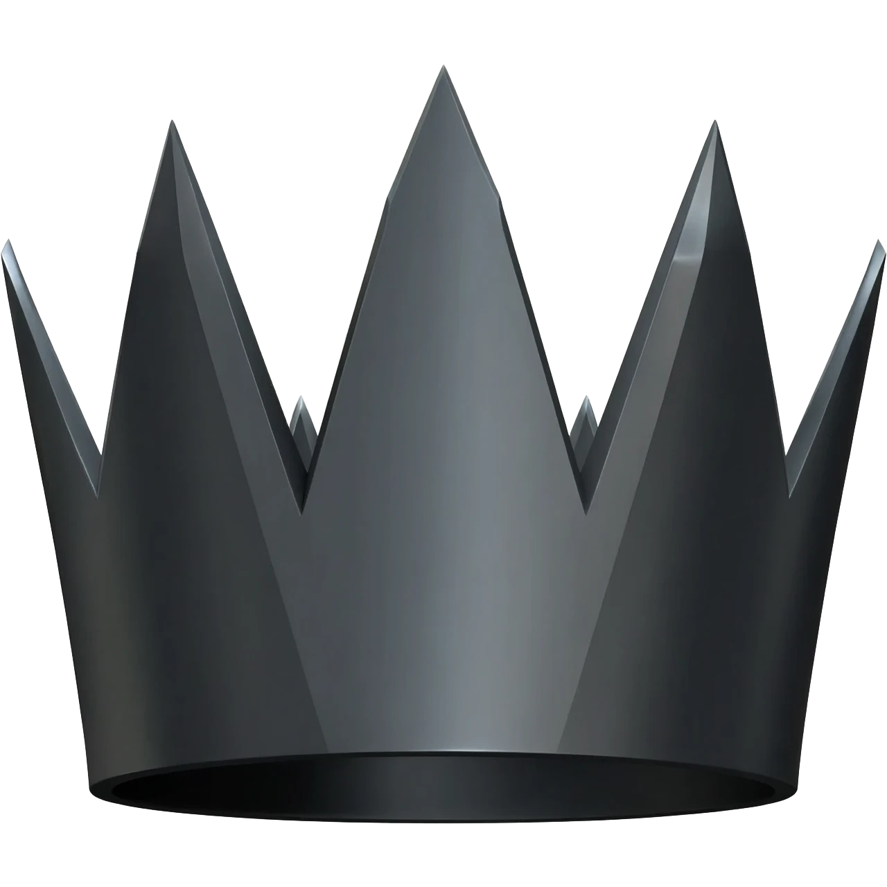 Minimalist 3D emoji based on image_e593fa.png: a heavy, architectural crown made of matte black steel and polished chrome facets. Severe, sharp edges, dark aesthetic. Pure white background. emoji