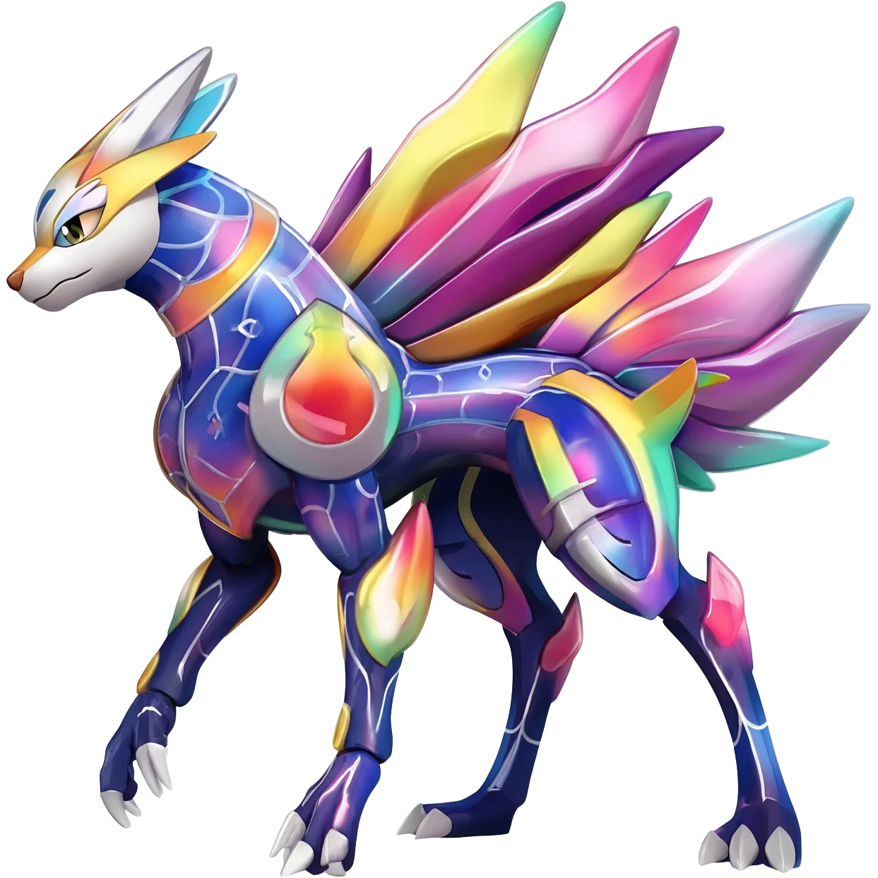 Shiny colorful Oriental painted marked patterned Asian beautiful elegant extravagant extraordinary Litten-Zygarde-Zangoose-fusion emoji