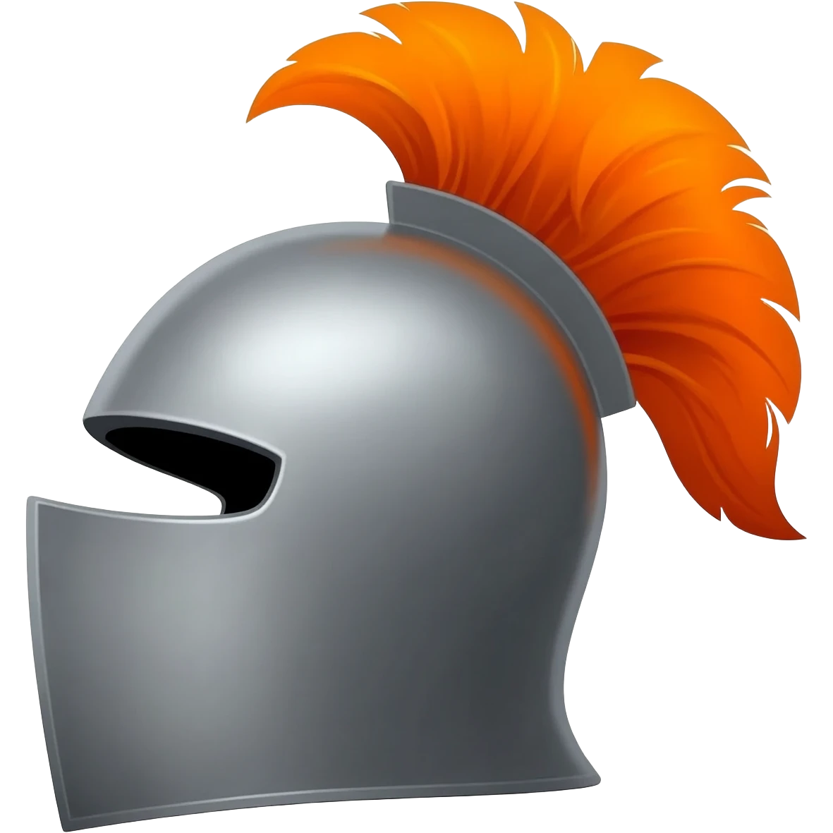 Silver medieval knight helmet emoji with a closed visor and bright orange plume emoji