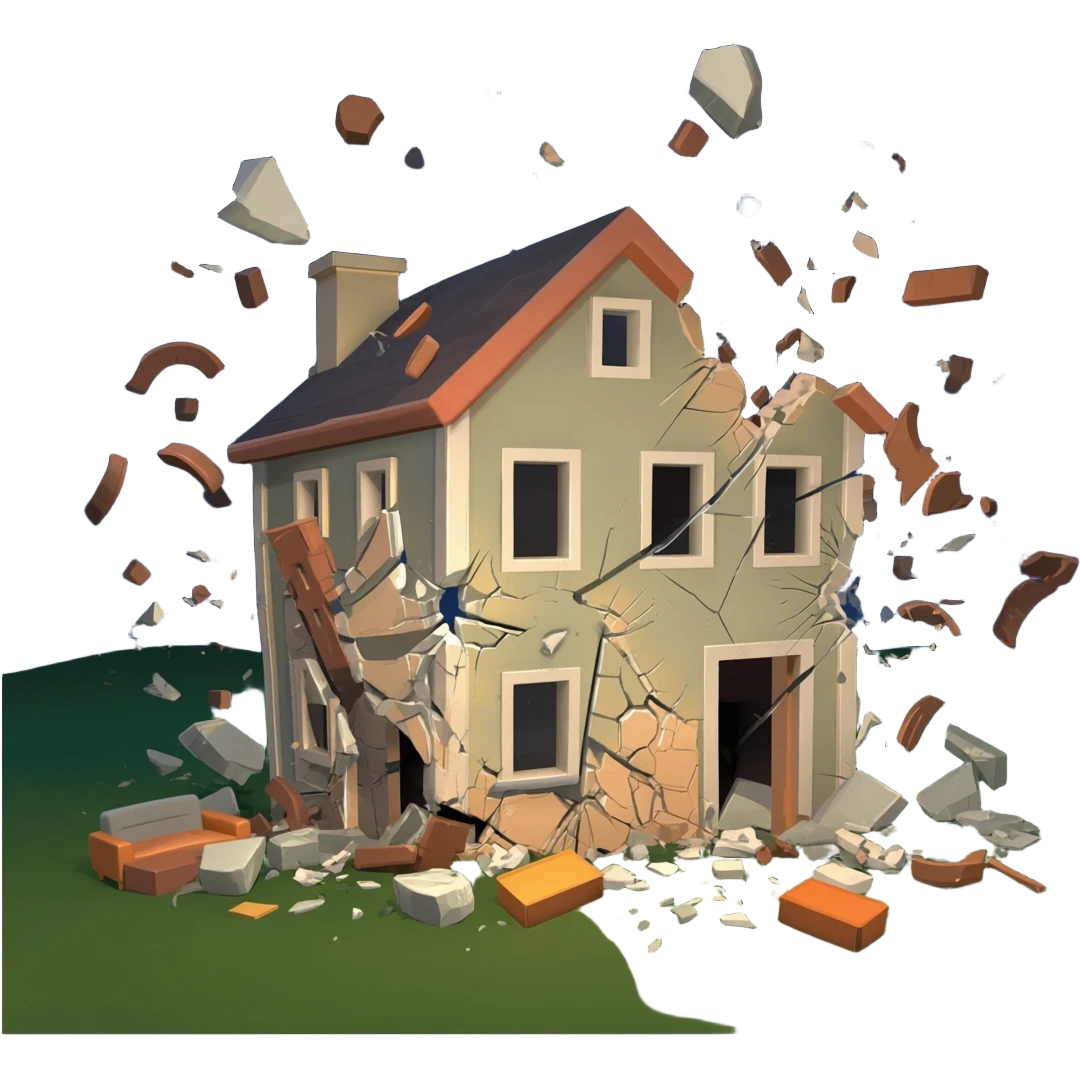 house explode with stuff emoji