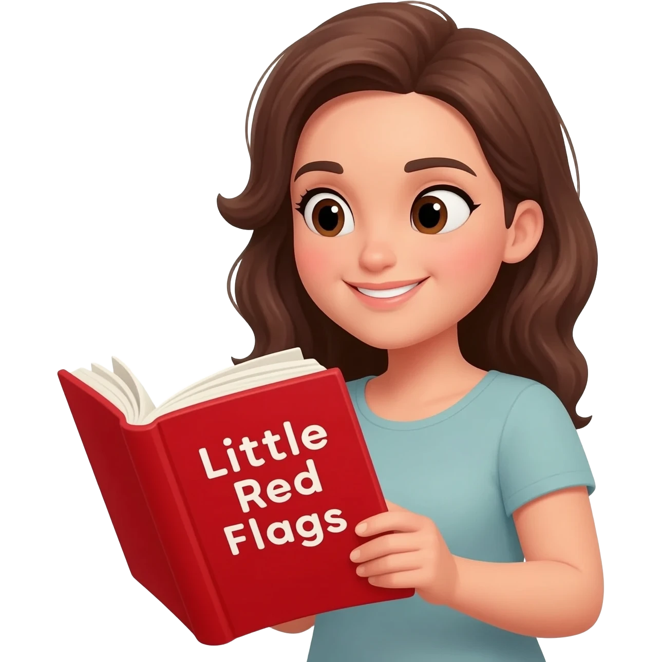 women reading a book called little red flags with a red cover emoji