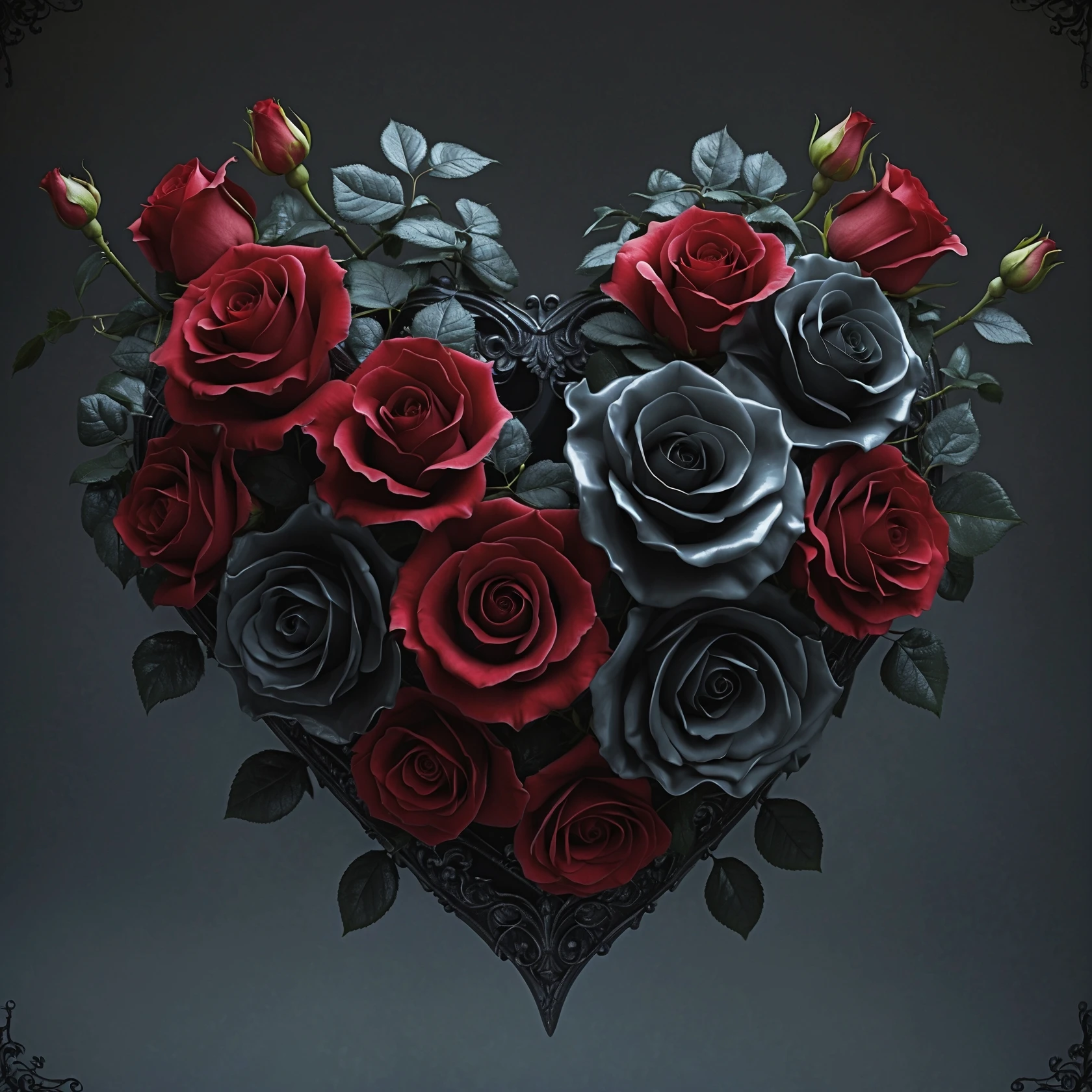 gothic heart with dark roses emoji