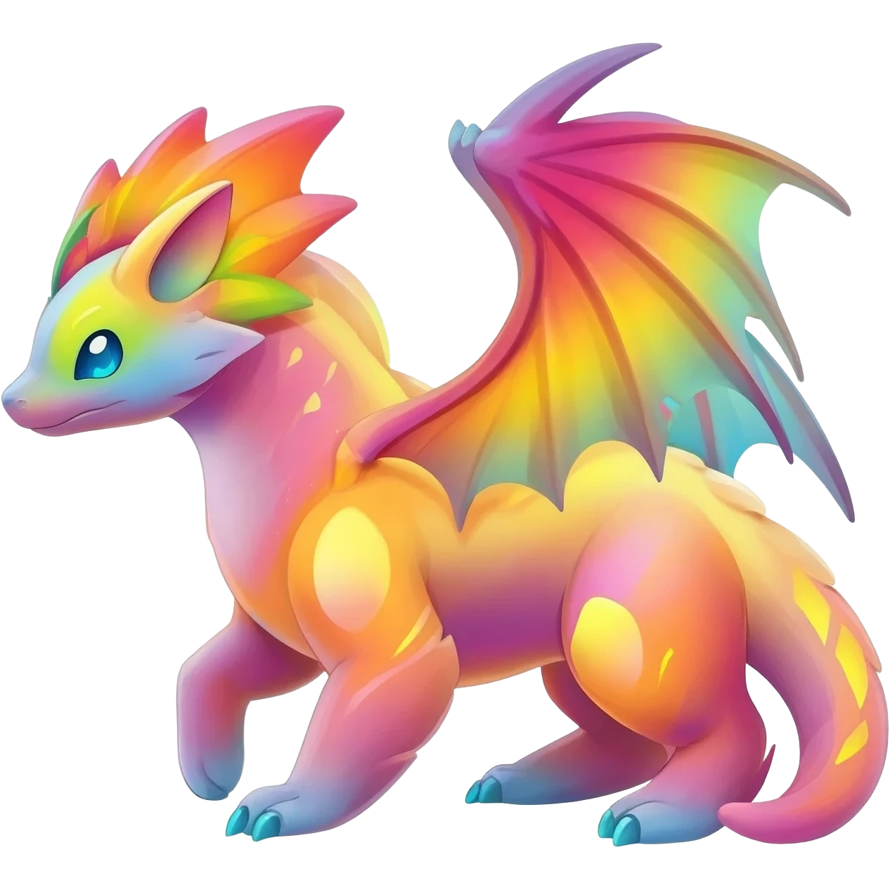 Colorful Fruity Iridescent Warm-colored Tropical Exotic Vernid-Sergal-Trico-Silvally-Nargacuga-fusion-hybrid-animal-creature, full body emoji