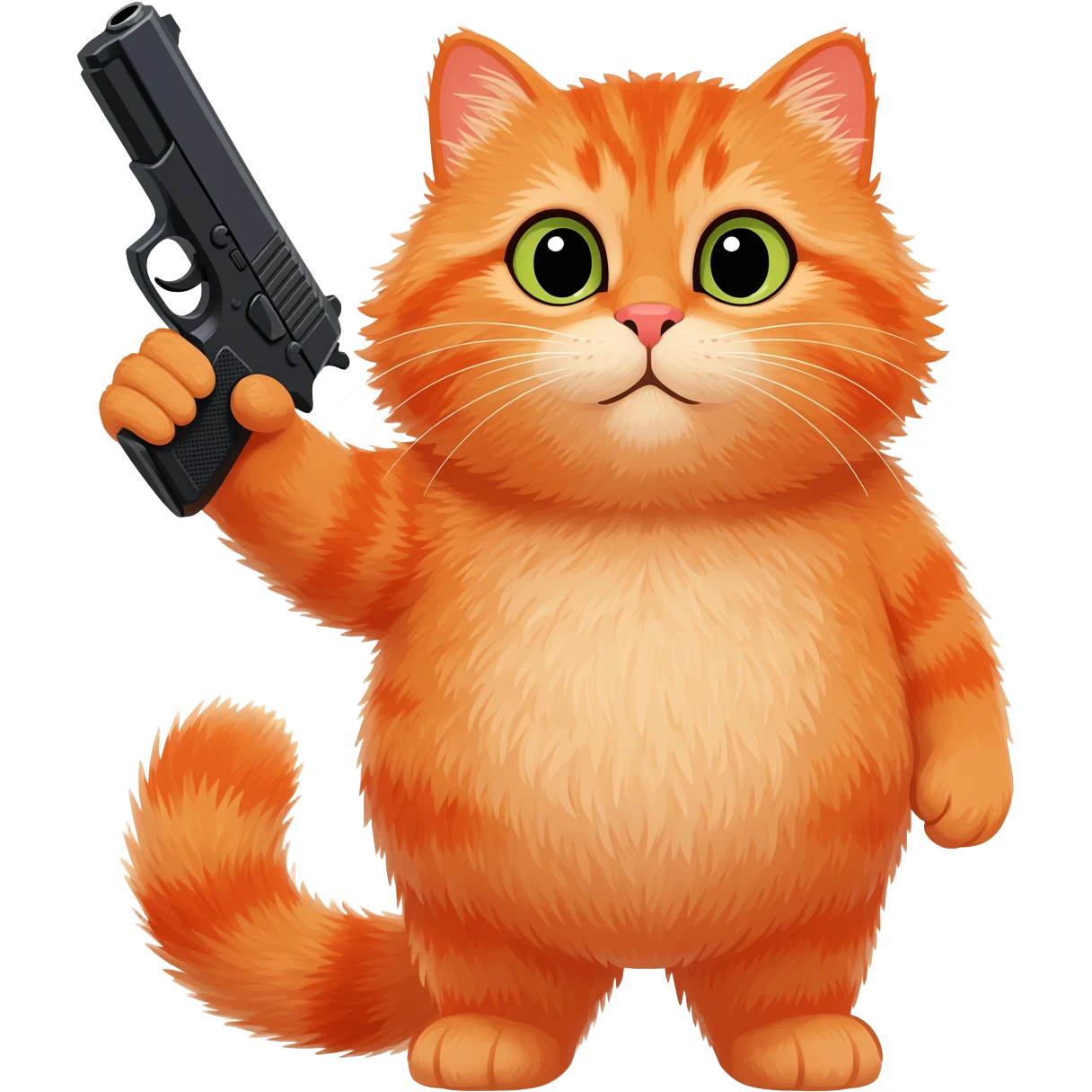 fat orange cat with long curly hairs and glock in his paw emoji