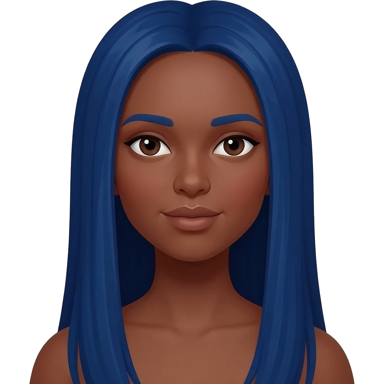 Yellow skin woman memoji with long straight blue hair emoji