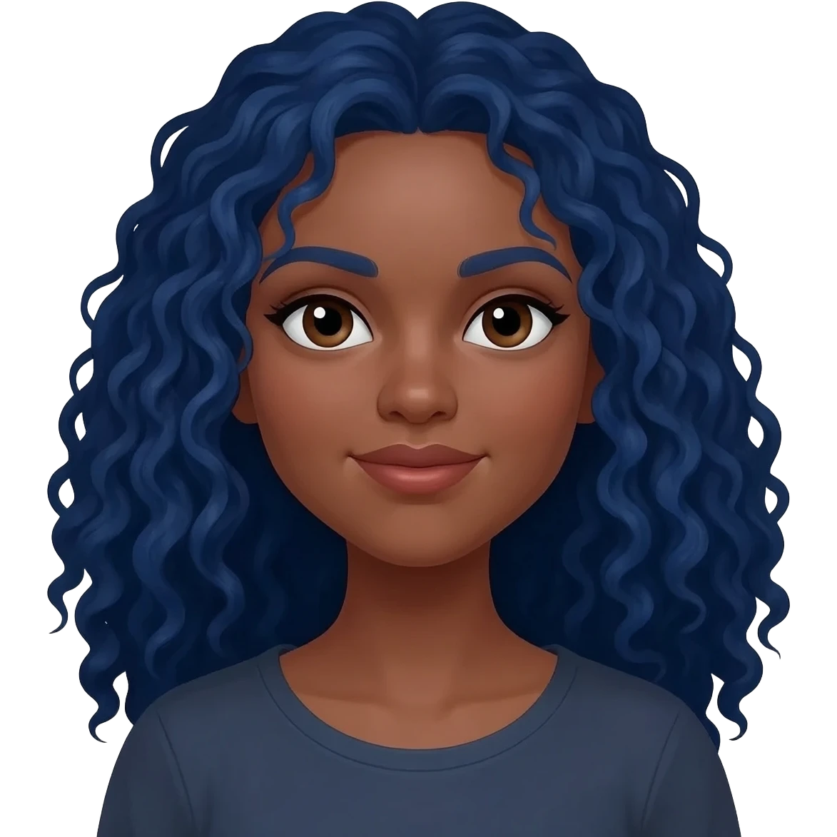Yellow skin woman with long curly blue hair emoji