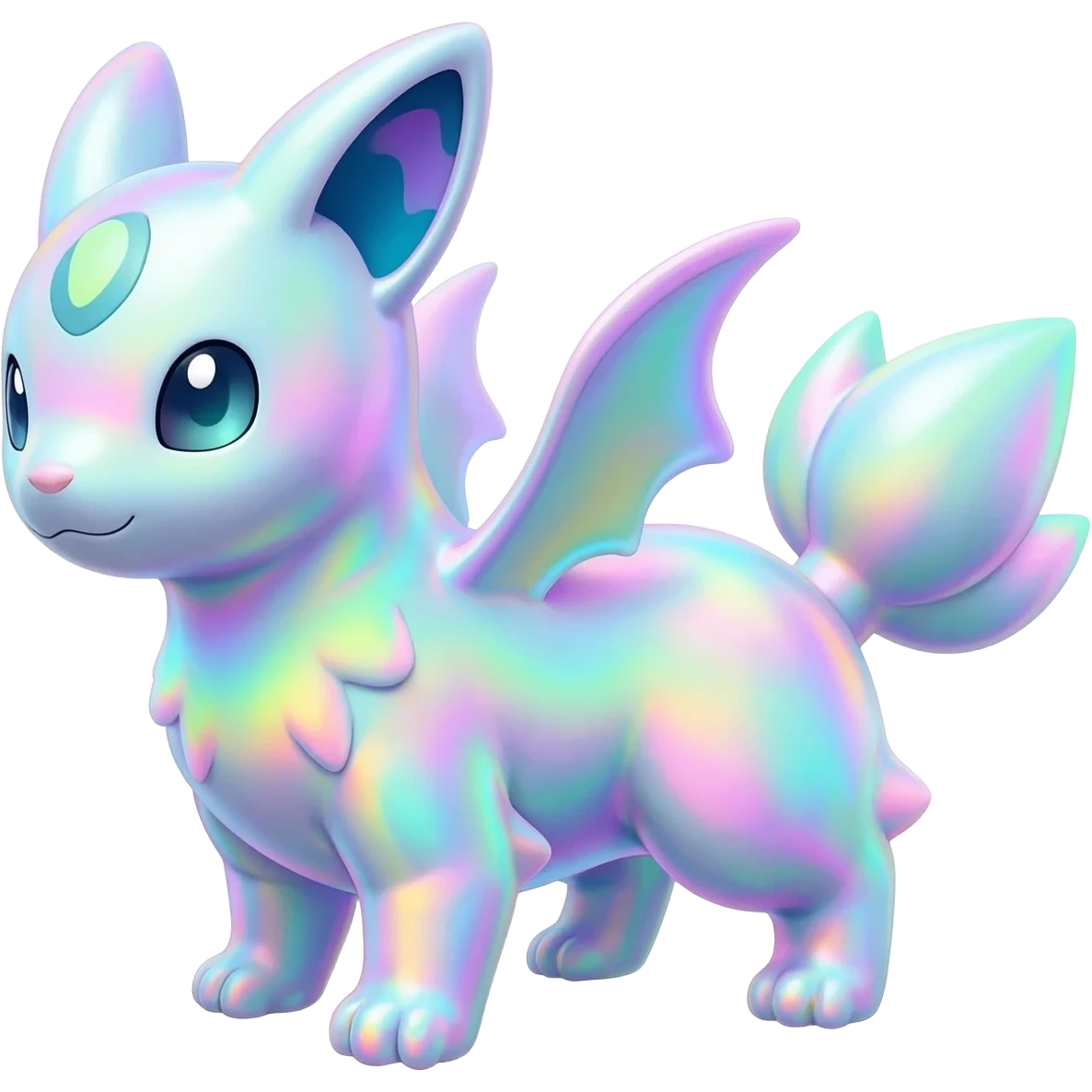 Colorful scaly flurry iridescent shiny bioluminescent translucent luminescent neon pastel bright pale Latias-Sergal-Vernid-Silvally-Renamon-Zeraora-Bastet-Fakémon-hybrid-fusion-creature, full body emoji