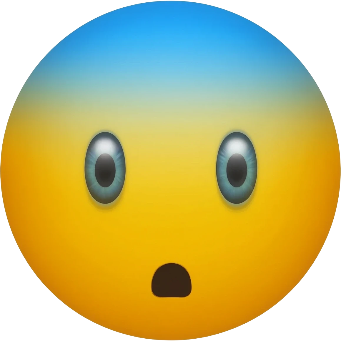 Yellow circle with blurred blue top looking horrified of one pupil being small and one kinda big emoji