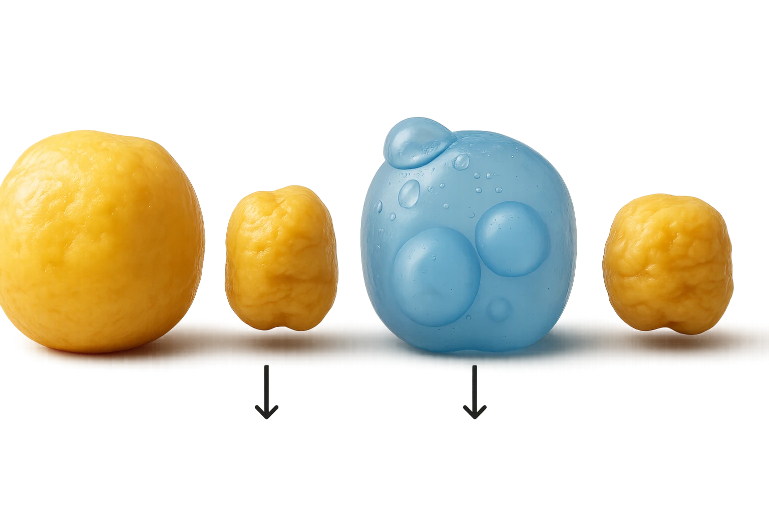 il processo di una cellula adiposa che si sgonfia, e si gonfia di acqua, falla identica all'immagine che ho allegato ma in 3d iperrealistica 4k emoji