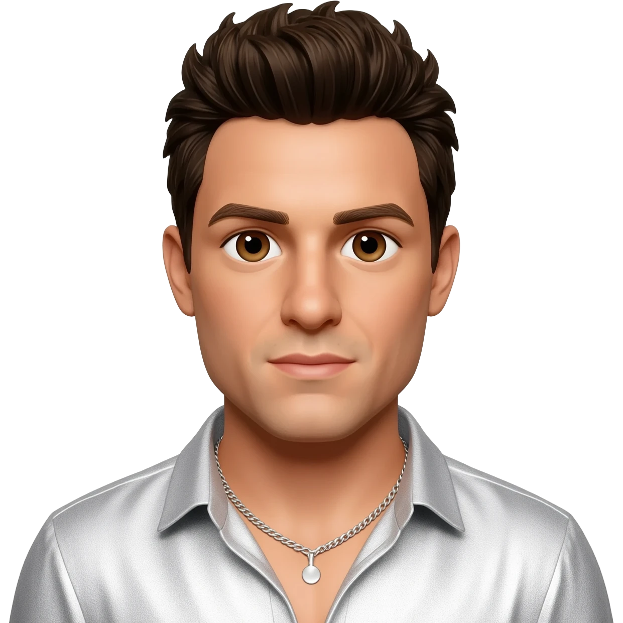 Howie Dorough from Backstreet Boys with brown eyes, dark brown hair, white metallic shirt, silver necklace emoji