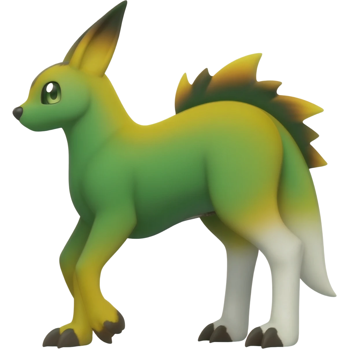 Green-yellow-brown-black-white-gradients Trico-Sergal-Furret-Vernid-fusion-Fakemon-animal-hybrid-creature, full body emoji