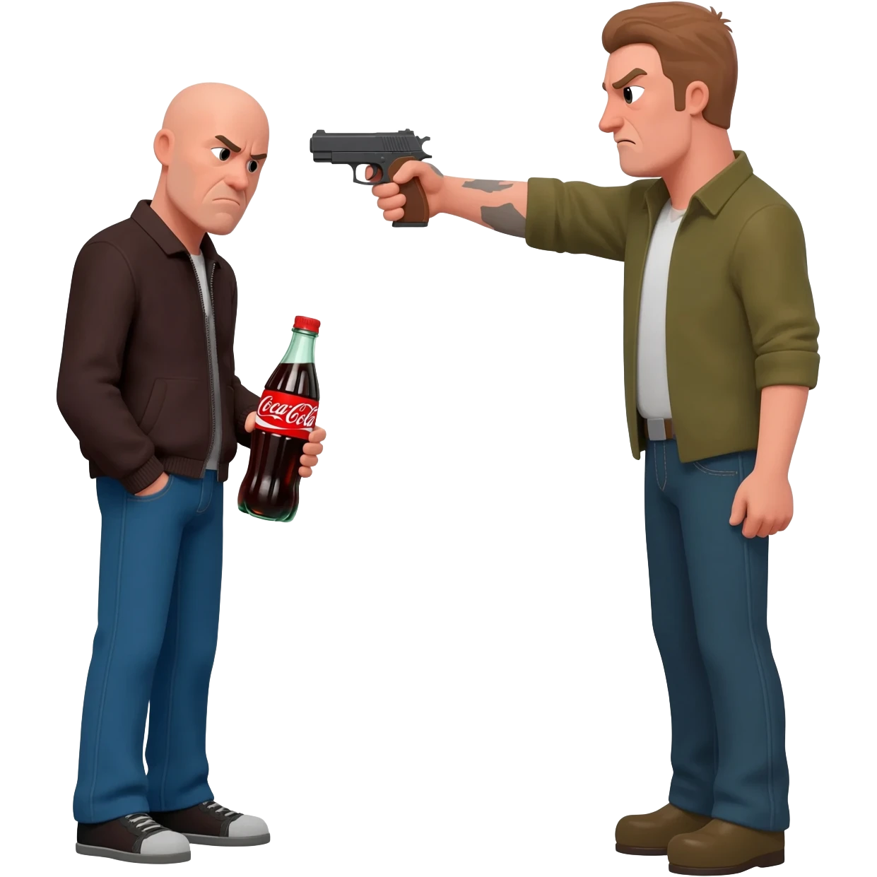 grumpy coca-cola emoji with someone pointing a gun to his head emoji