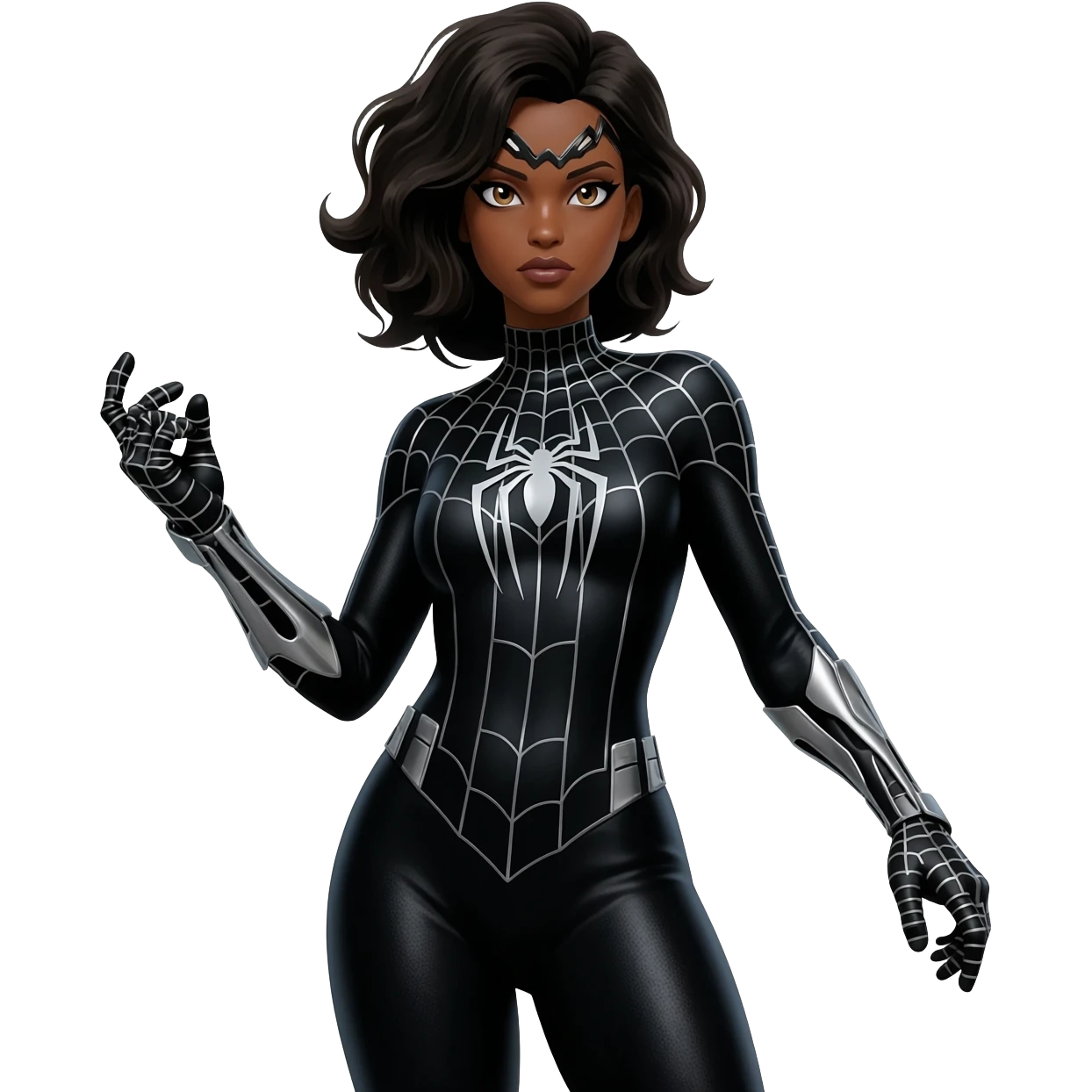 spider woman  with brown skin and black hair emoji