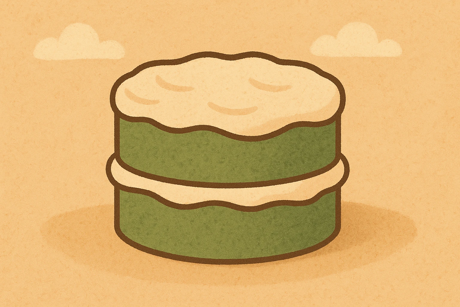 a green cake, flat warm colors style, simple and bold illustration emoji